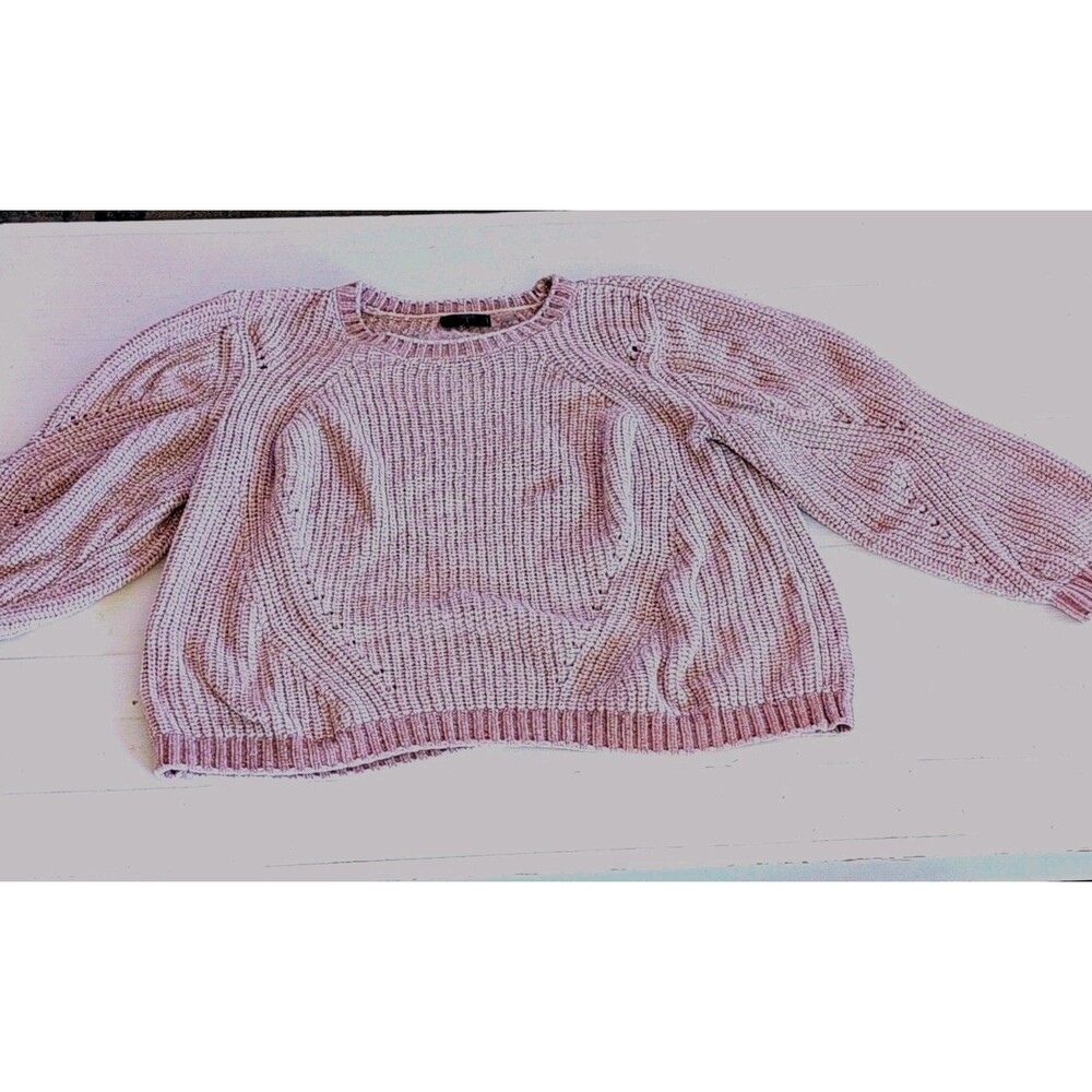 Tahari Marled Sweater women 1X  Beige Pointelle Chenille Balloon Sleeve Boho